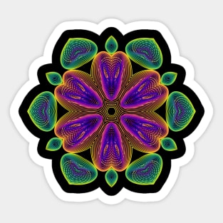 Lotus Kaleidoscope | Harmonograph Green Yellow Purple Black Sticker